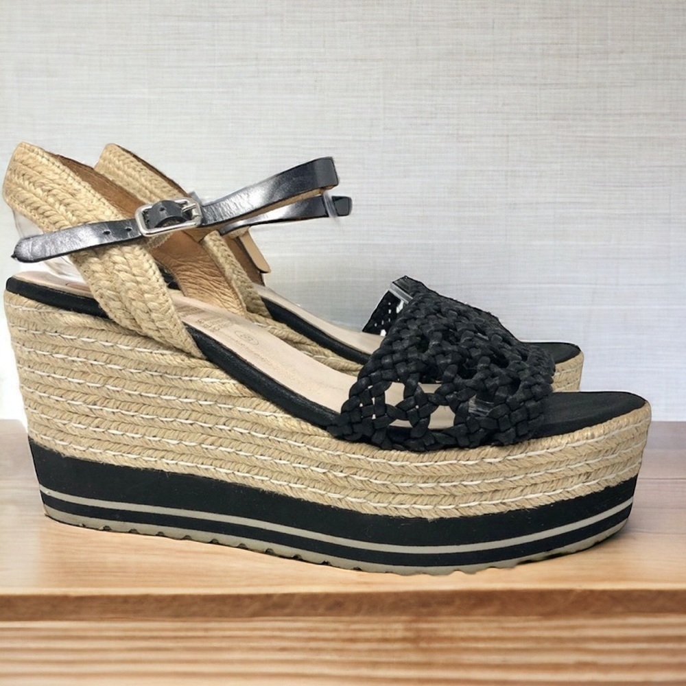 Kanna Black Braided Espadrille Platform Sandals Size 39